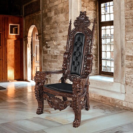 Design Toscano The Lord Raffles Leather Lion Throne Chair AF51207